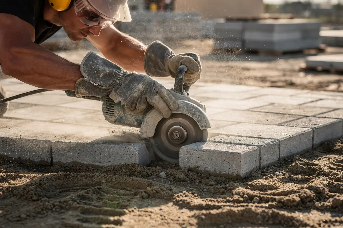 Corte de paver em obra