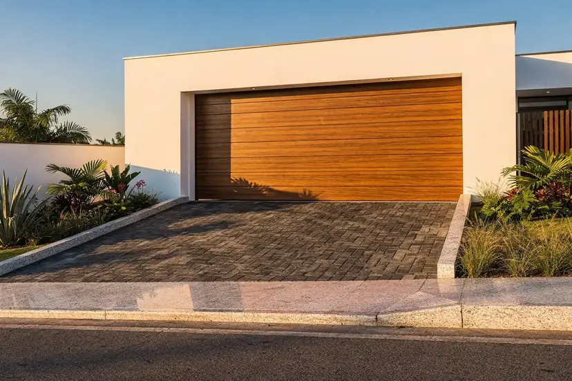 Rampa de garagem residencial em paver grafite e cinza