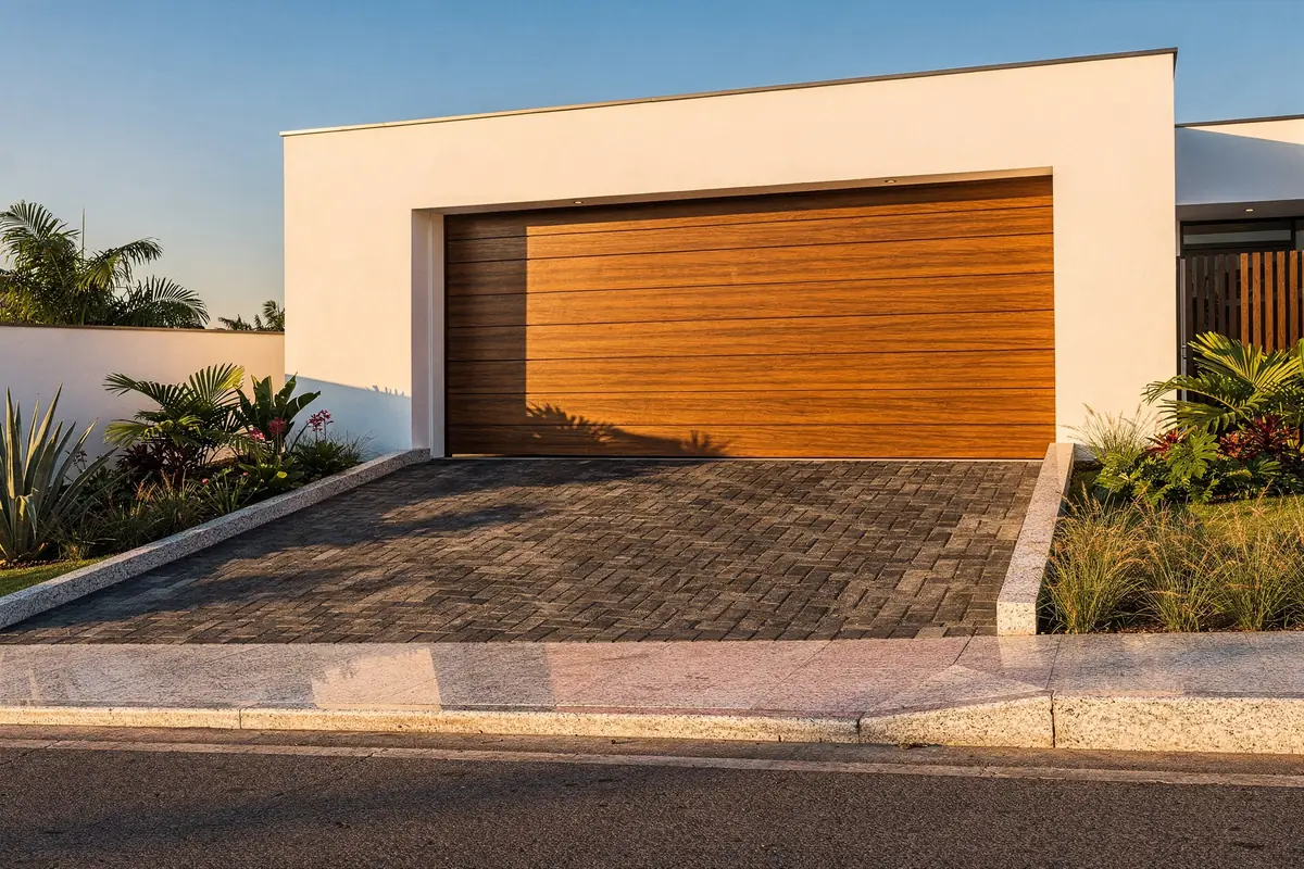 Rampa de garagem residencial em paver grafite e cinza